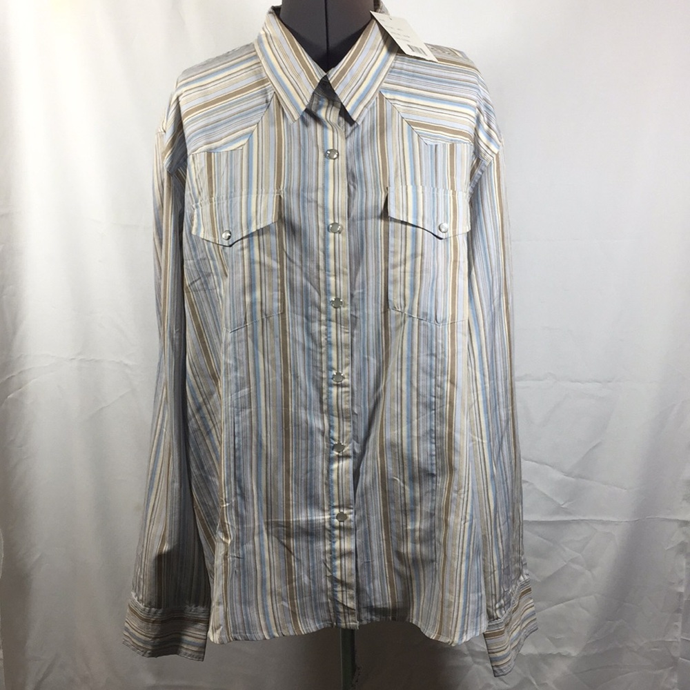 Real Work Wear Shirt Men Size 3X  Blue & Tan Stripe